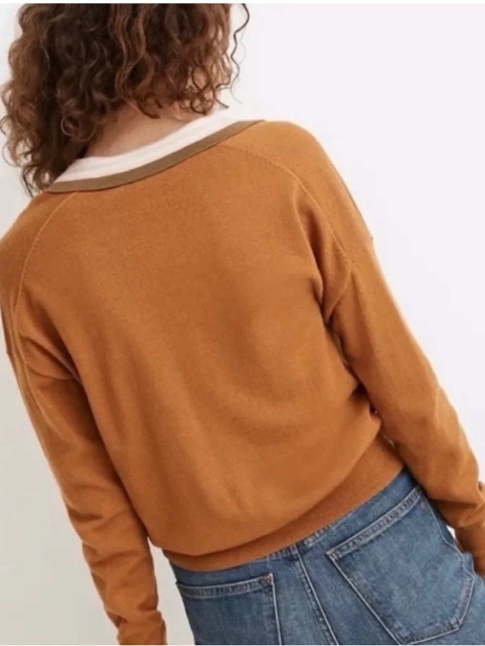 Madewell Colorblock Polo Sweater Golden Sunset Size Small